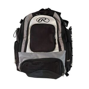 Rawlings Baseball Bag Backpack Black White Gray Pockets Helmet Compartment